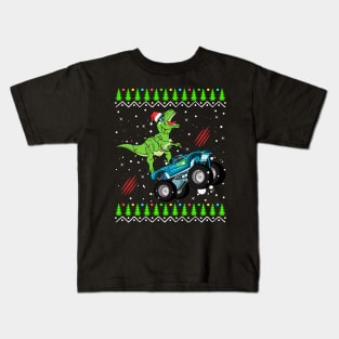 T Rex Monster Trucks Boys and Girls Santa Saurus Christmas Kids Boys Men Ugly Sweater Kids T-Shirt